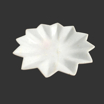 White marble star plate side view flat pointed petal design India