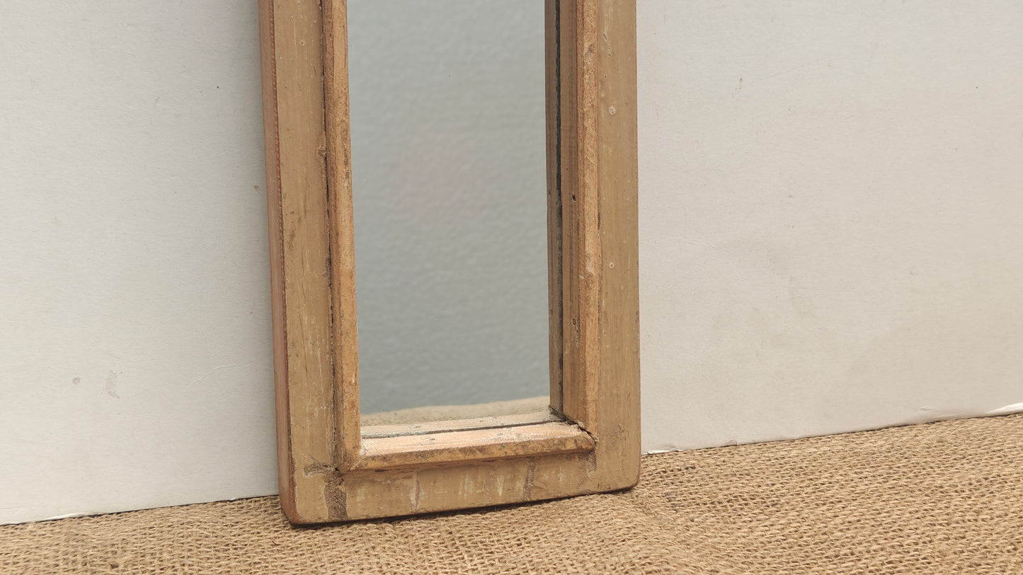 Vintage Beige Jharokha Wooden Wall Mirror | Moroccan Style Distressed Frame | Gujarat & Rajasthan