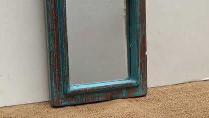 Vintage Dark Blue Jharokha Wooden Wall Mirror | Moroccan Style Distressed Frame | Gujarat & Rajasthan