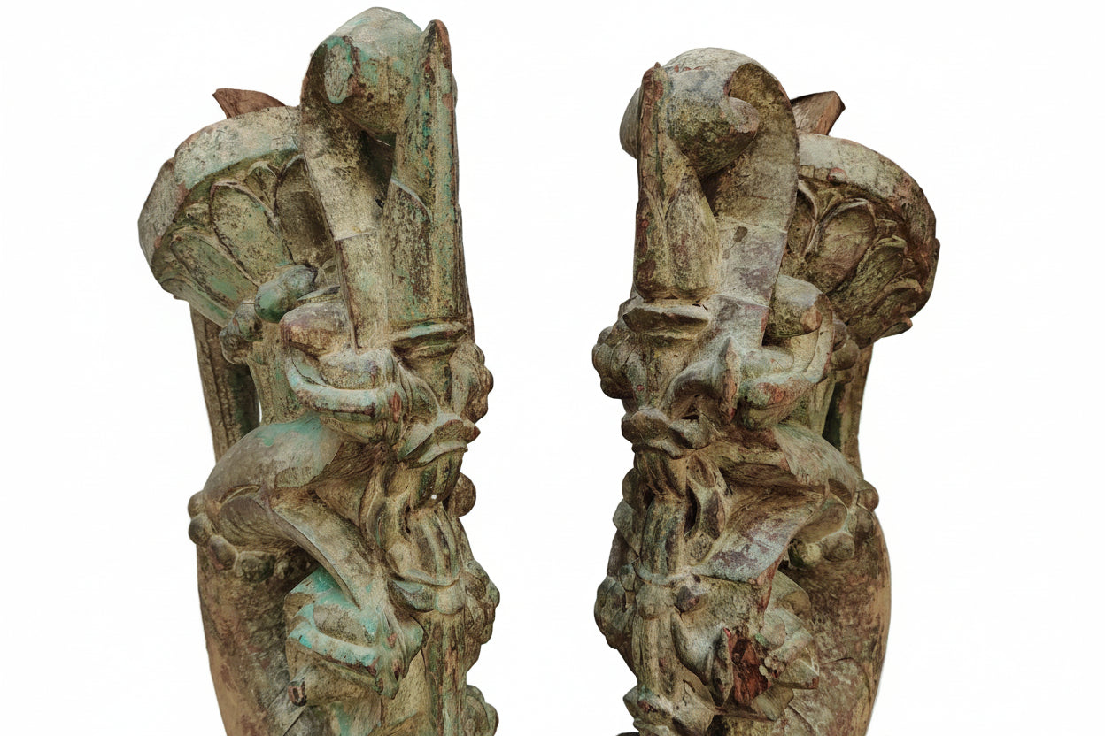 Antique Hand-Carved Wood Brackets with Floral Motifs | Pair