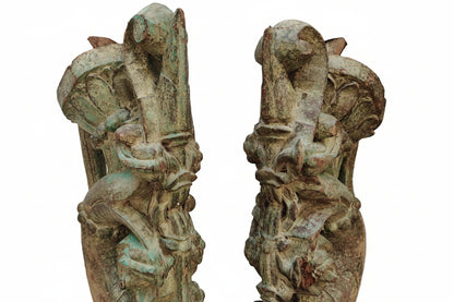Antique Hand-Carved Wood Brackets with Floral Motifs | Pair