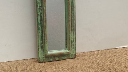 Vintage Light Green Jharokha Wooden Wall Mirror | Moroccan Style Distressed Frame | Small