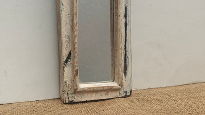 Vintage White Jharokha Wooden Wall Mirror | Moroccan Style Distressed Frame | Gujarat & Rajasthan
