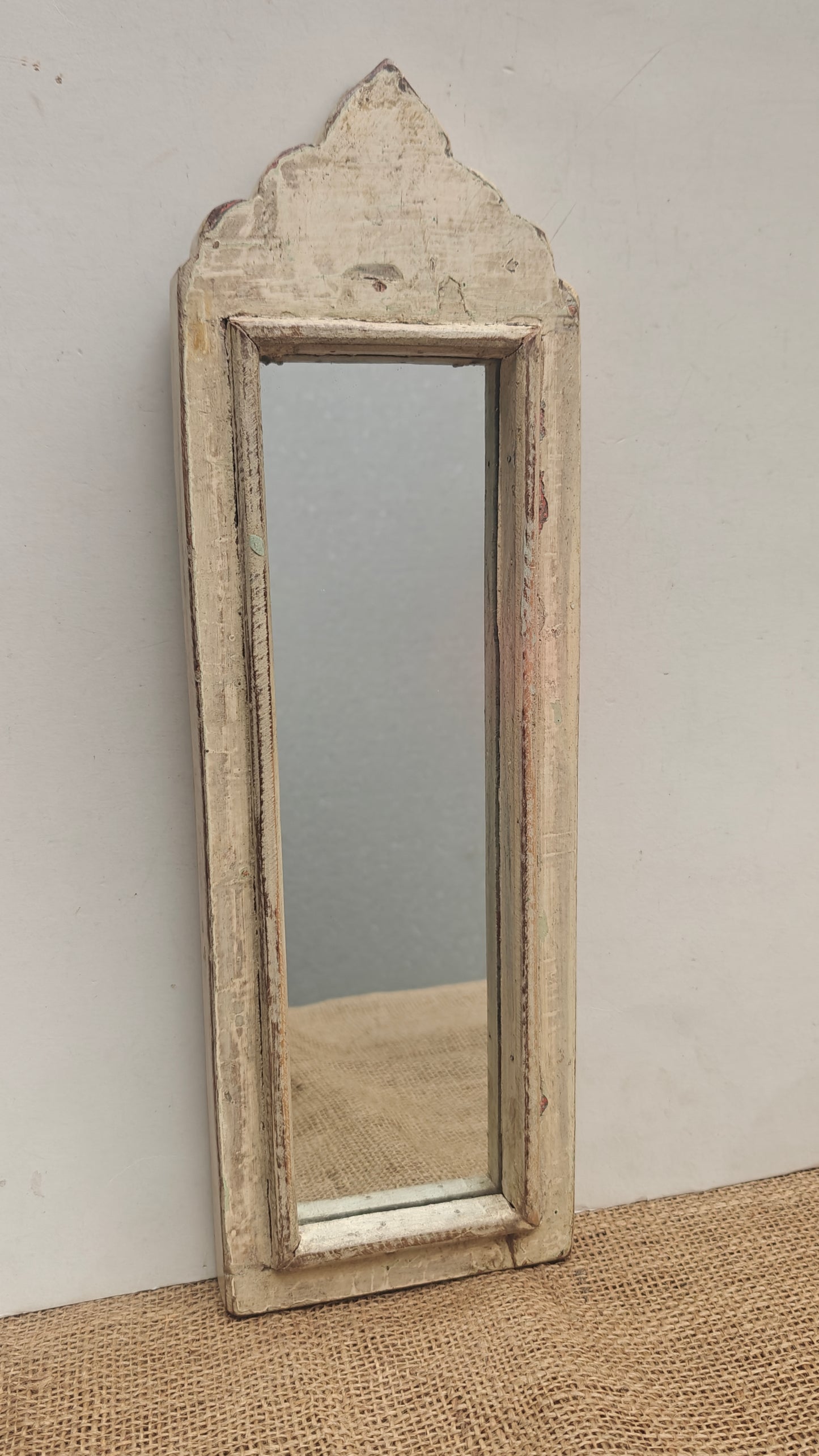 Vintage white Jharokha Wooden Wall Mirror | Moroccan Style Distressed Frame