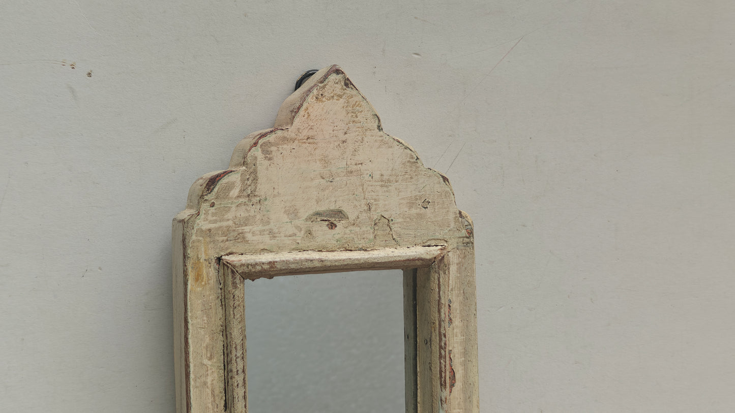 Vintage white Jharokha Wooden Wall Mirror | Moroccan Style Distressed Frame