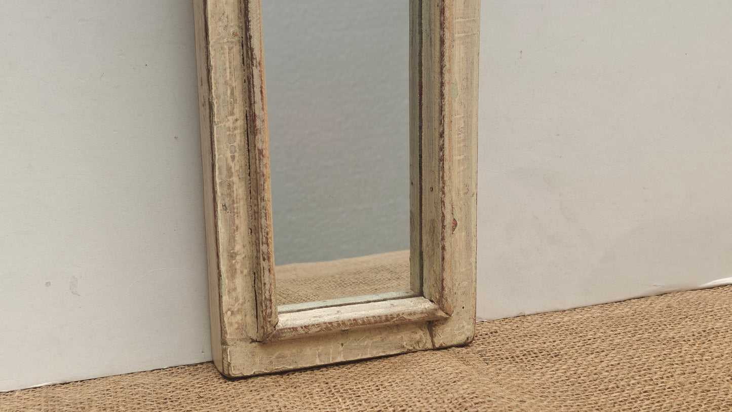 Vintage white Jharokha Wooden Wall Mirror | Moroccan Style Distressed Frame