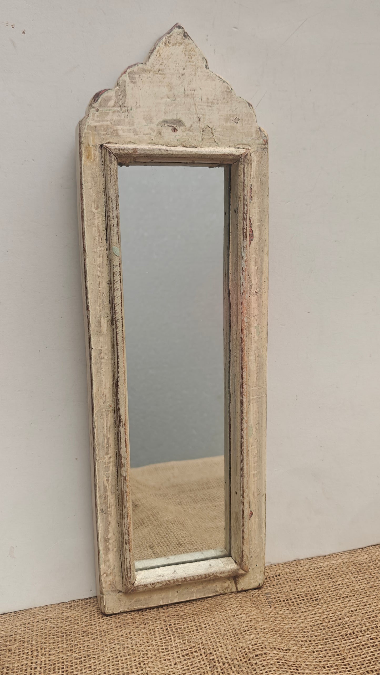 Vintage white Jharokha Wooden Wall Mirror | Moroccan Style Distressed Frame