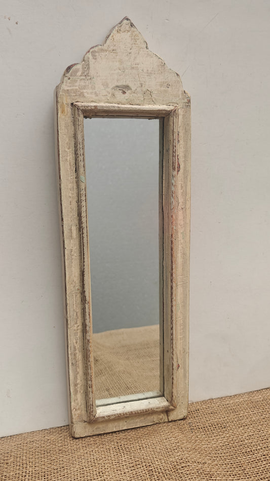 Vintage white Jharokha Wooden Wall Mirror | Moroccan Style Distressed Frame