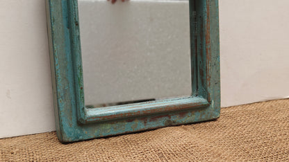 Vintage Blue Jharokha Wooden Wall Mirror | Moroccan Style Distressed Frame | Gujarat & Rajasthan