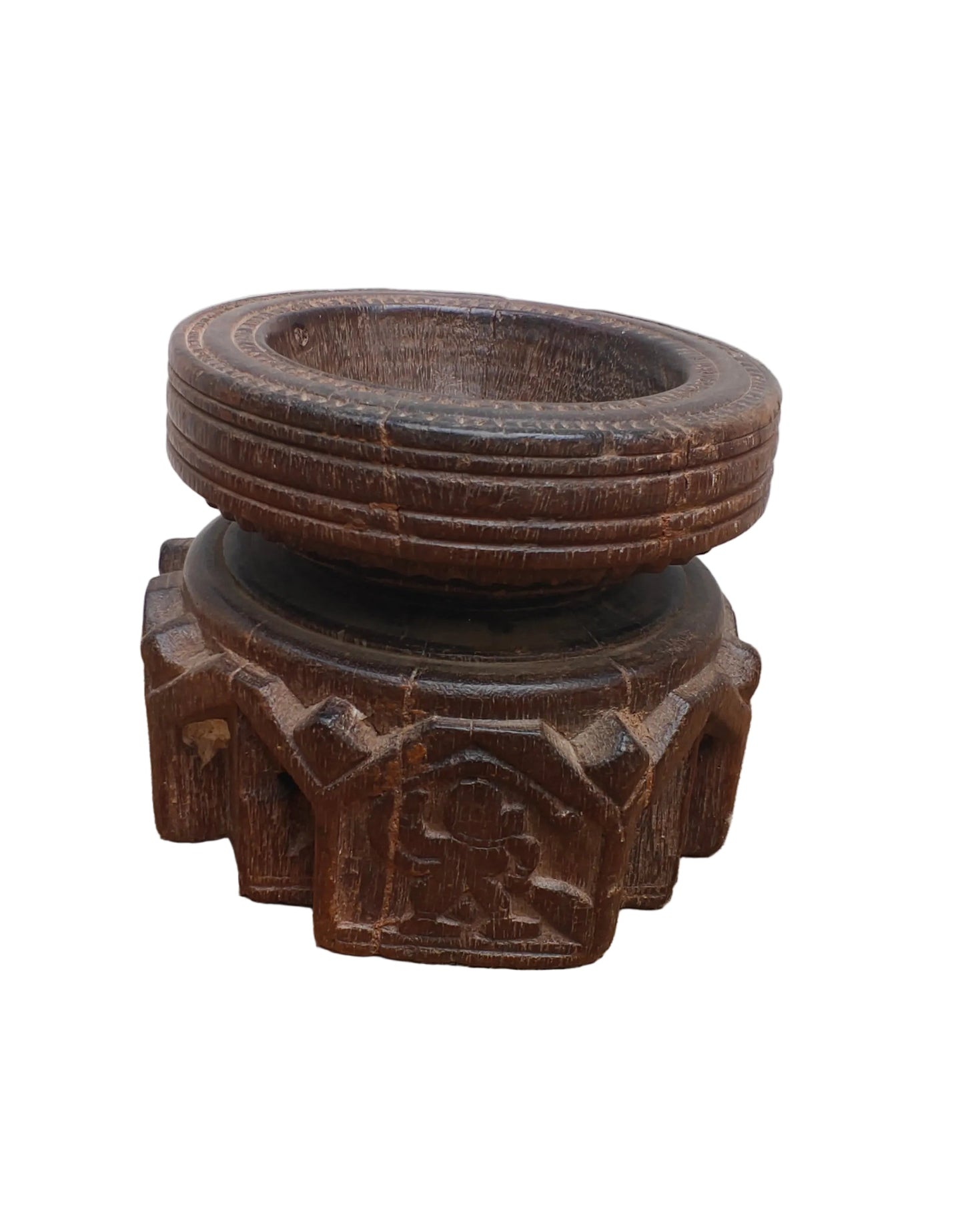 Antique Round Teak Wood Seeder | Vintage South Indian Farmers Tool | Hand-Carved