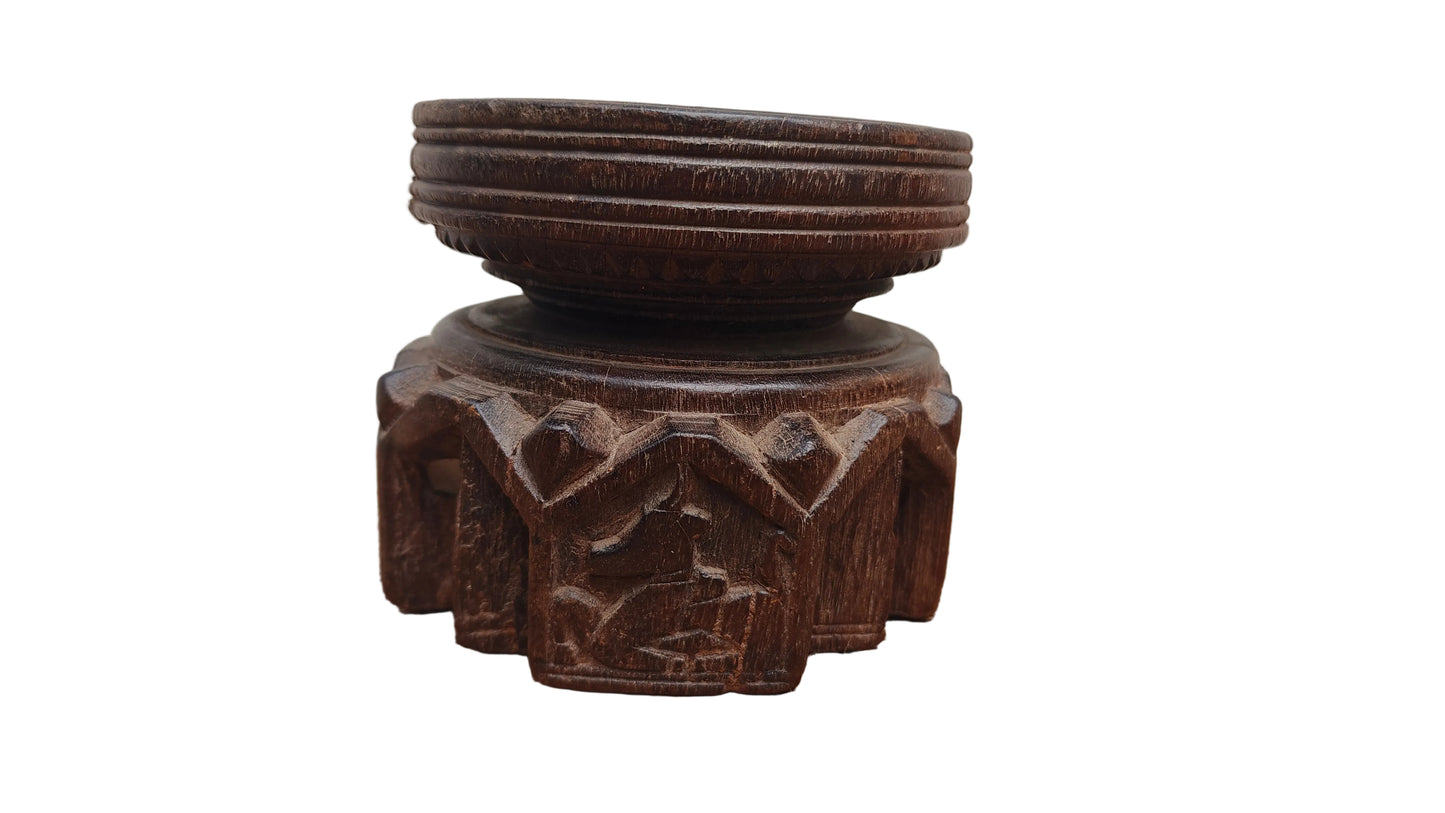 Antique Round Teak Wood Seeder | Vintage South Indian Farmers Tool | Hand-Carved