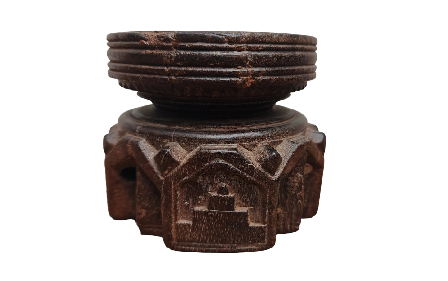 Antique Round Teak Wood Seeder | Vintage South Indian Farmers Tool | Hand-Carved