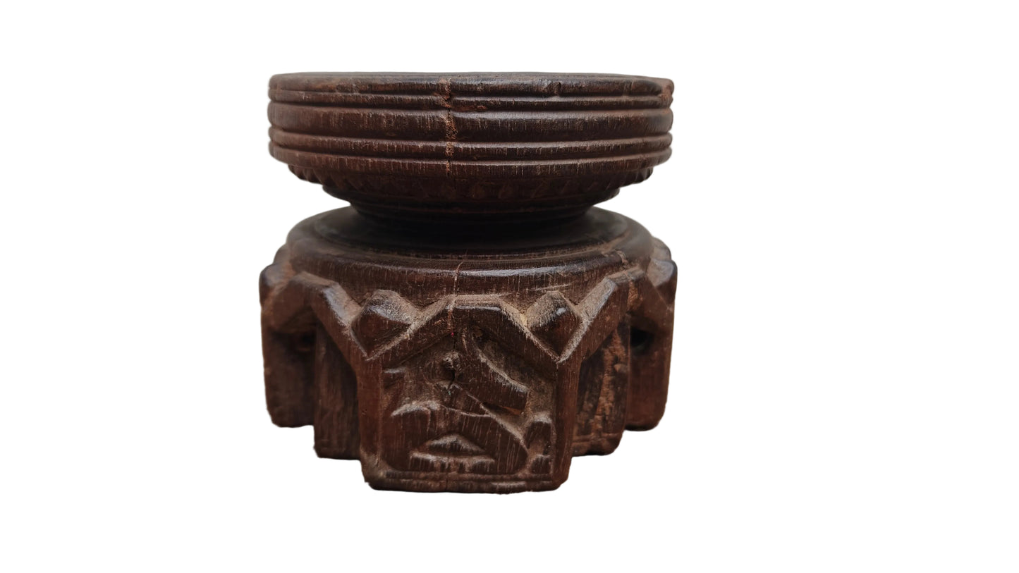Antique Round Teak Wood Seeder | Vintage South Indian Farmers Tool | Hand-Carved