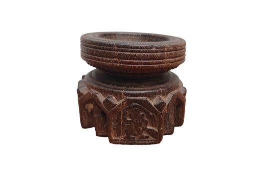 Antique Round Teak Wood Seeder | Vintage South Indian Farmers Tool | Hand-Carved
