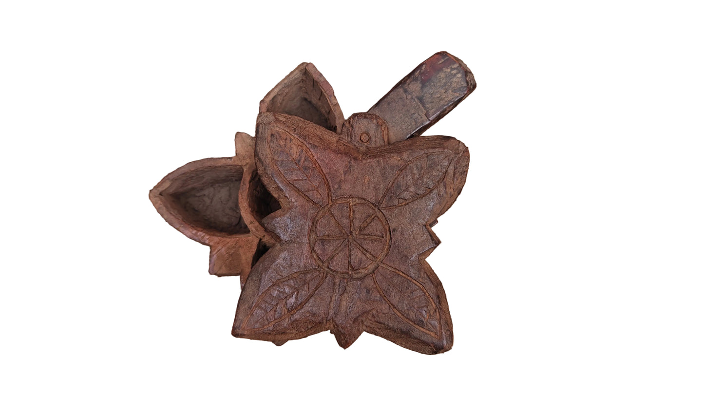 Hand-Carved Wooden Spice Box | Traditional Indian Masala Dabba | Small