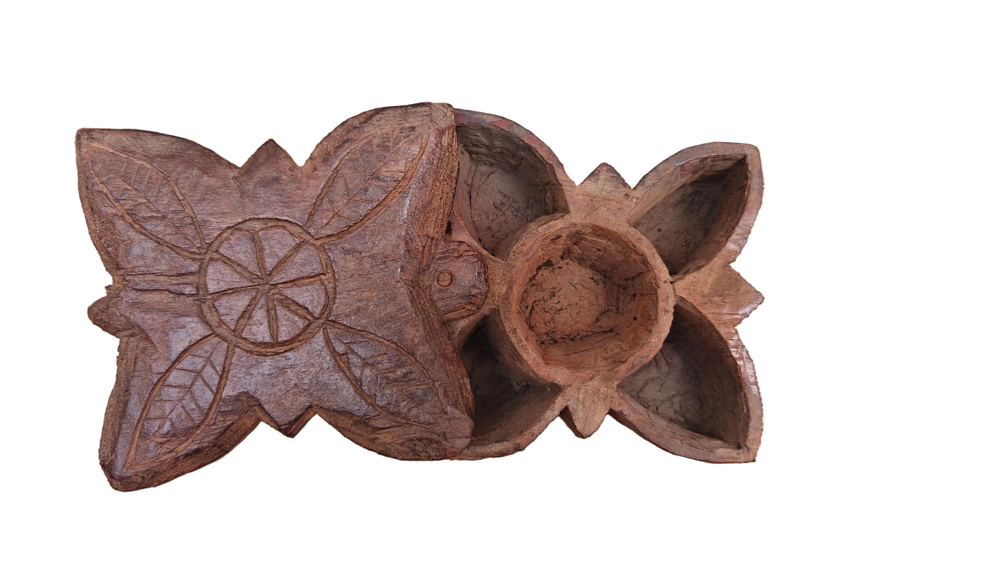 Hand-Carved Wooden Spice Box | Traditional Indian Masala Dabba | Small