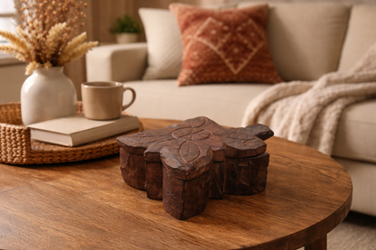 Hand-Carved Wooden Spice Box | Traditional Indian Masala Dabba | Small