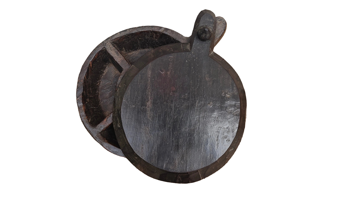 Antique Wooden Spice Box | Traditional Indian Masala Dabba | Hand-Carved