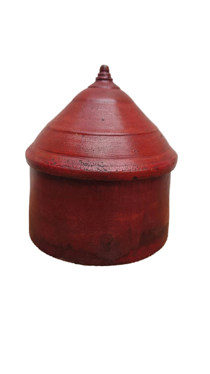 Antique Wood Tikka Box | Vintage Rajasthani Bindi Powder Box | Lacquer Finish