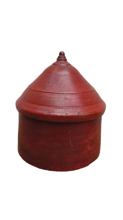 Antique Wood Tikka Box | Vintage Rajasthani Bindi Powder Box | Lacquer Finish