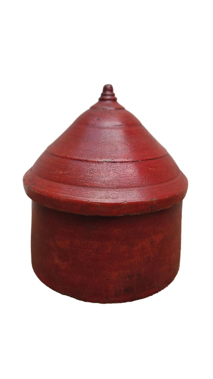 Antique Wood Tikka Box | Vintage Rajasthani Bindi Powder Box | Lacquer Finish