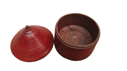 Antique Wood Tikka Box | Vintage Rajasthani Bindi Powder Box | Lacquer Finish