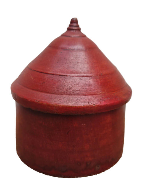 Antique Wood Tikka Box | Vintage Rajasthani Bindi Powder Box | Lacquer Finish