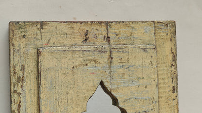 Vintage Light Yellow Jharokha Wooden Wall Mirror | Moroccan Style Distressed Frame